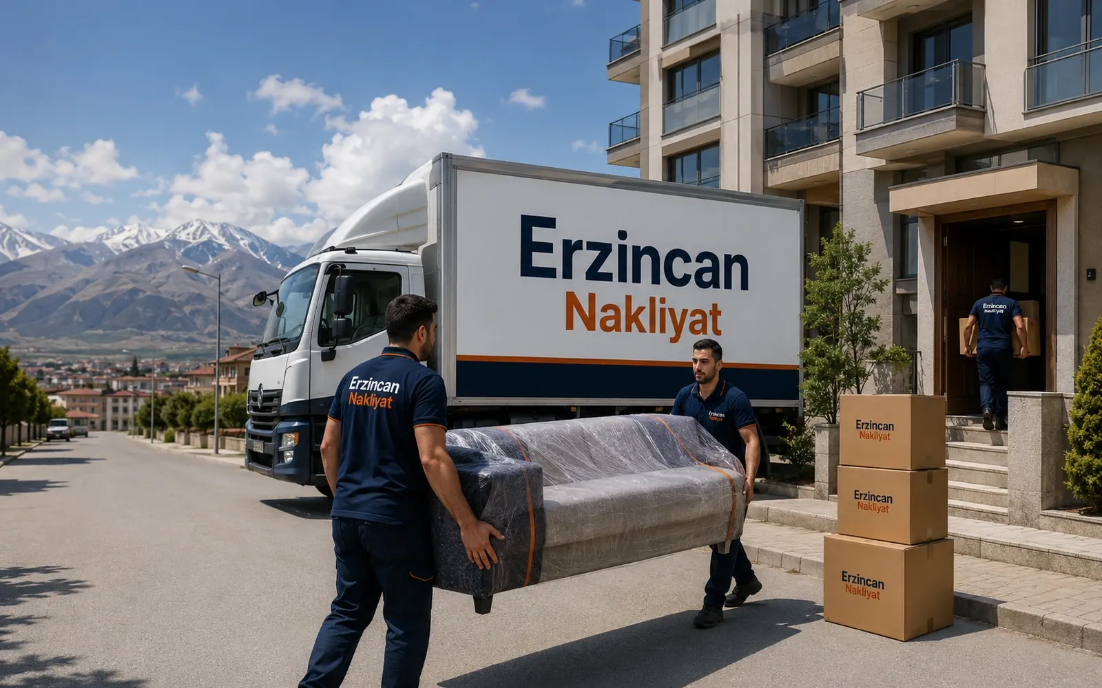 Erzincan'da evden eve nakliyat yapan profesyonel ekip ve nakliye kamyonu